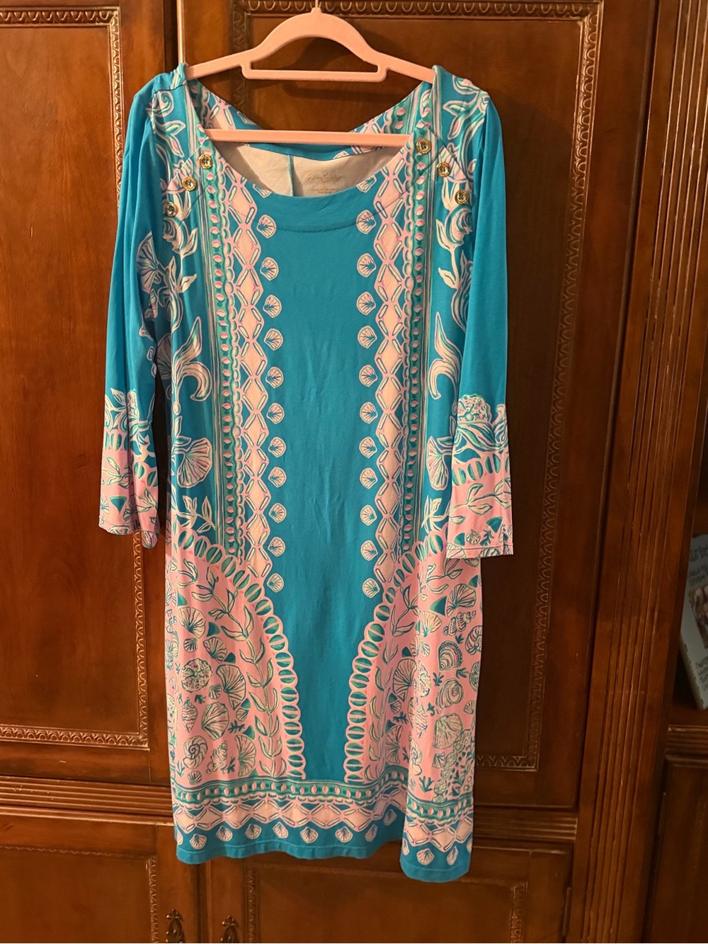 Lilly Pulitzer Turquoise and Pink Printed Womens Dress